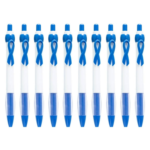 Leeye 10 Pack Ribbon Breast Cancer Awareness Gel Pens, Retractable Rollerball Pens with Pink Ribbon Design for Fundraising and Gifts, Blue, 5.1 inches, 0.22 lb