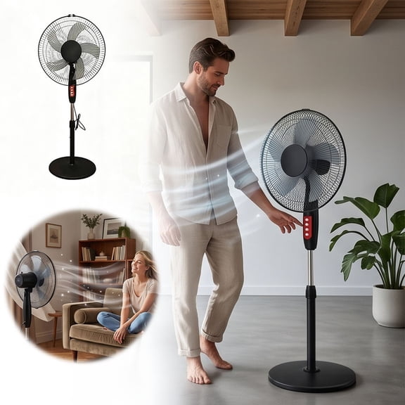 Leeye 16 Inch Round Base Floor Standing Fan, Oscillating Pedestal Fan with 3 Speed Adjustable, Sturdy Circular Base Stand Fan with Adjustable Height & Tilt for Home Office
