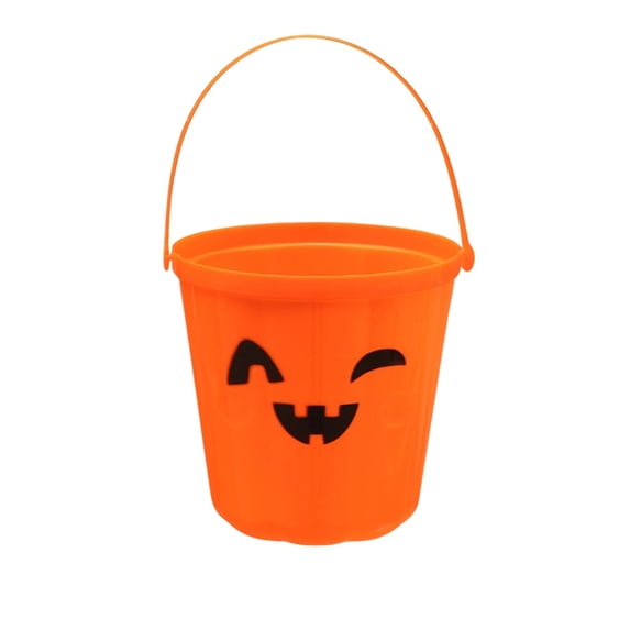 Leeye 18cm Halloween Pumpkin Candy Bucket, Handheld Trick or Treat Container with Handle, Pumpkin Jar for Candy Storage and Party Favors, Orange