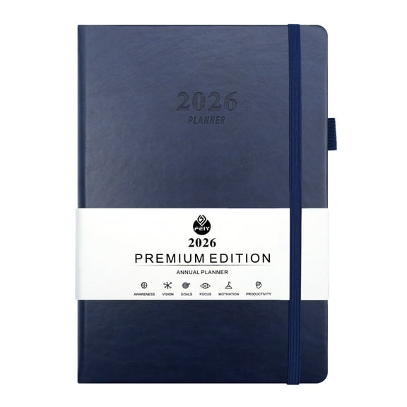 Leeye 2026 Weekly & Monthly Planner, A5 Hardcover Leather Diary Schedule Book, English Calendar Planner for Work Study Home, Navy