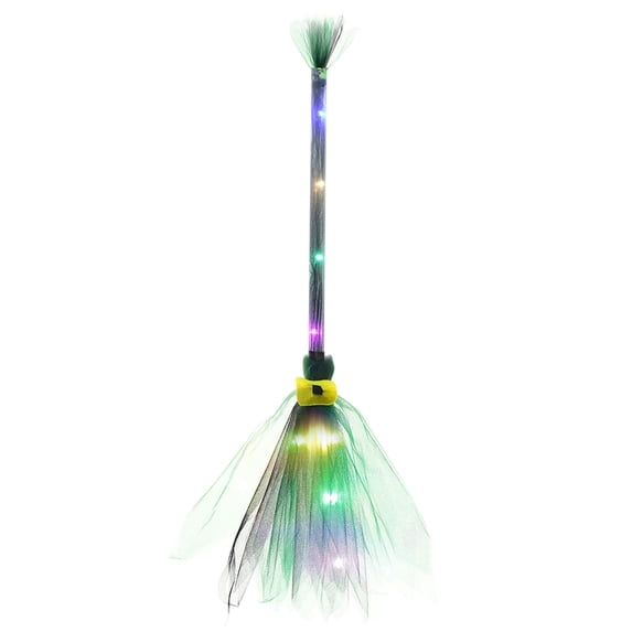 Leeye 26 Inch Green LED Light Up Witch Broomstick, Glowing Green Halloween Broom Prop with Built-in Lights, Battery Operated Witch Broom for Cosplay Party Decor