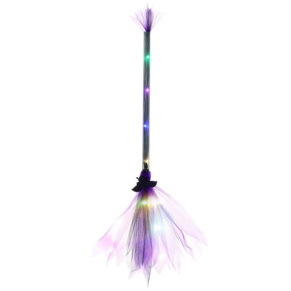 Leeye 26 Inch Purple LED Light Up Witch Broomstick, Glowing Purple Halloween Broom Prop with Built-in Lights, Battery Operated Witch Broom for Cosplay Costume Party Decor
