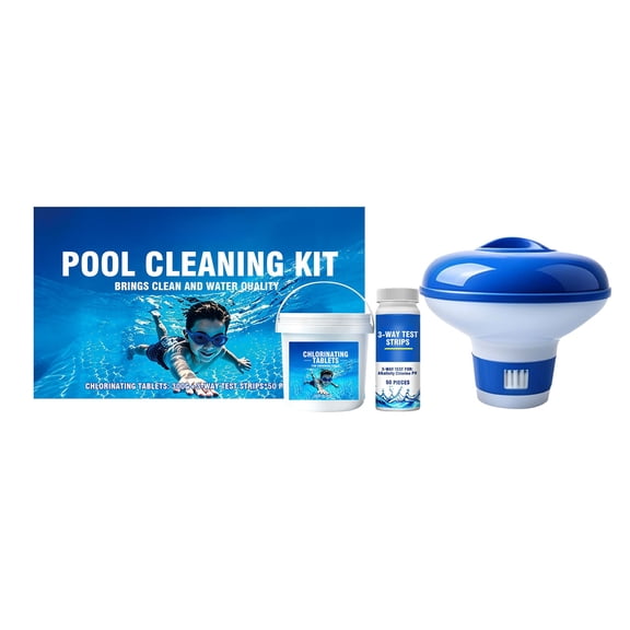 Leeye 3-in-1 Pool Care Kit, Chlorine Tablets, Test Strips & Dispenser for Clear Water, Complete Swimming Pool Maintenance Set
