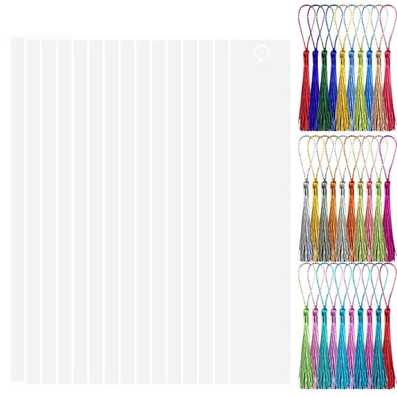Leeye 30 Pack Metal Sublimation Blank Bookmarks, Double Side Heat Transfer Printing Bookmark with Colorful Tassels for DIY Personalized Gifts, E, 1.26 x 4.72 in