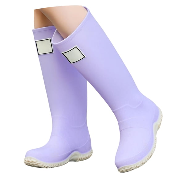Leeye 44 Size Purple Casual Rain Boots Long Non Toe Wet Weather Shine for Outdoor Water Indoor
