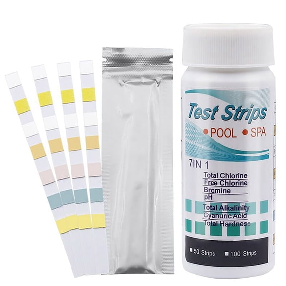 Leeye 7-in-1 Pool Test Strips, Swimming Pool Water Quality Testing Paper for pH & Alkalinity, 50 Count Water Chemical Test Kit for Pools & Spas, B