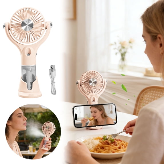 Leeye Apricot Handheld Spray Fan, Portable Misting Fan with Fine Spray & Phone Holder, Rechargeable Personal Air Cooler for Travel Outdoor, 0.44lb