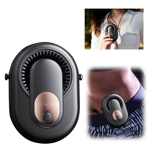 Leeye Black Wearable Neck Fan, Clip On Shirt Fan, Portable Bladeless Personal Fan with 5 Speeds, 0.51lb