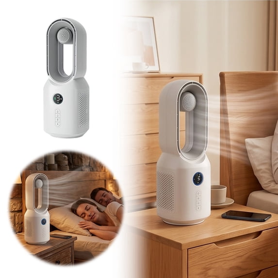 Leeye Bladeless Desk Fan with Bluetooth Speaker 2-in-1 USB Rechargeable Wireless Audio Cooling Fan with Oscillation for Home Office Bedroom, White, 13.46in