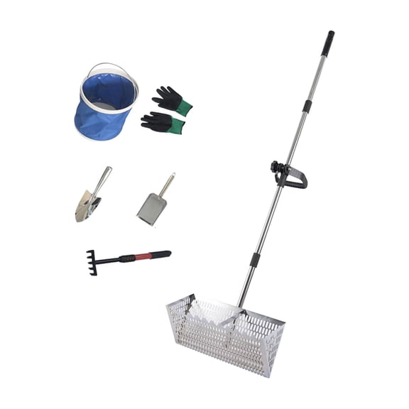 Leeye Carbon Steel Sand Scoop and Rake Kit for Beach Metal Detecting, Complete Sifting Set with Shovel and Rake, Silver, 15.75x7.87x55.51in