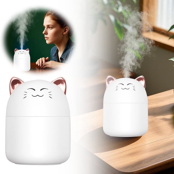 Leeye Cat Humidifier USB Mini, Cute 250ml Cool Mist Desktop Humidifier for Bedroom Office Car, Portable Small Cat Shaped Air Moisturizer, Silent Operation, A