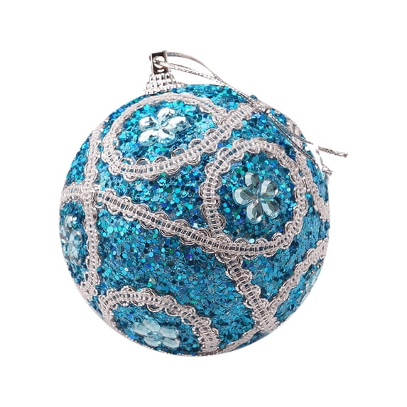 Leeye Christmas Ball Ornament, Rhinestone Glitter Baubles Xmas Tree Decoration, Blue for Holiday Party and Home Decor