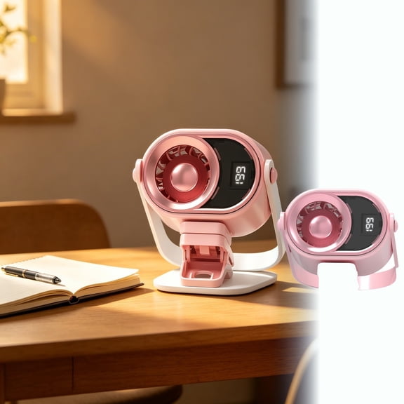 Leeye Clip On Car Fan, USB Rechargeable 360° Rotating Portable Fan with LED Display, Mini Air Conditioner Clamp Fan for Car Stroller Desk Camping, Pink