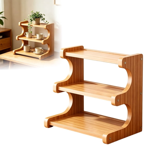 Leeye Compact Desktop Cup Holder Organizer, Wooden Mug Storage Rack for Coffee Tea Cups, Countertop Display Stand, Brown, 13.78 in, 2.65 lb