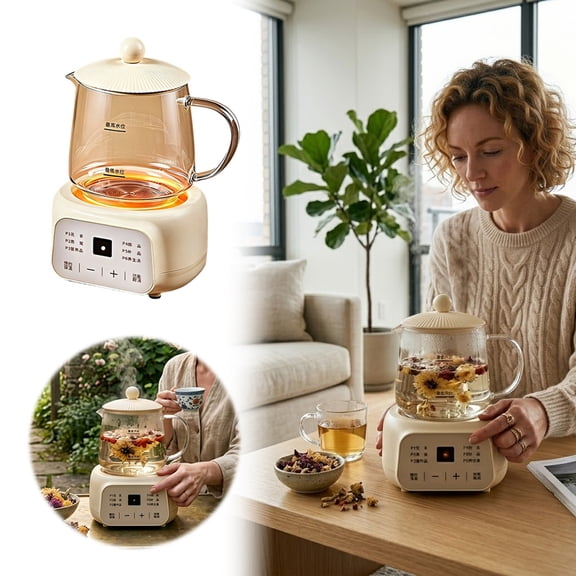 Leeye Compact Electric Tea Kettle, Small Slow Cooker Warmer for Hot Beverages, Personal Hot Water Heater for Tea, Desk Mini Electric Pot, Beige 3.5 inches