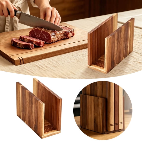Leeye Cutting Board Stand, Wooden Board Holder Rack for Countertop, Bamboo Cutting Board Storage Organizer for Kitchen Counter