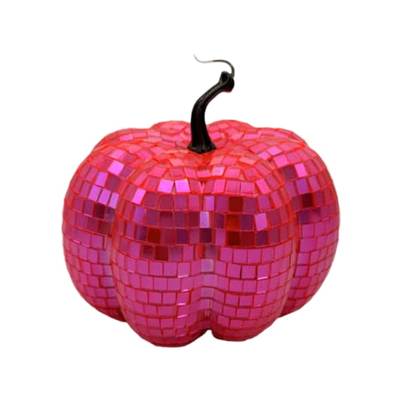Leeye Disco Pumpkin Glitter Ornament, Mirrored Glass Pumpkin Figurine, Sparkly Halloween Tabletop Decoration with LED Rotating Base for Party Home Shelf Centerpiece