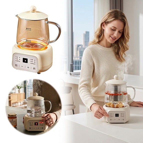 Leeye Electric Tea Kettle with Infuser, Small Personal Tea Maker with Stainless Steel Strainer, Compact Hot Water Heater for Loose Leaf Tea, Brown 3.5 inches