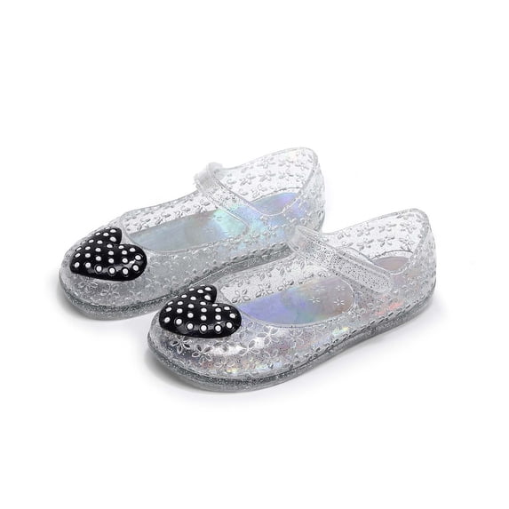 Leeye Girls' Glitter Jelly Mary Jane Shoes, Flat Heel, Medium Width, Perfer for Playdate Beach Trip & Summer Adventures, White, 3.5-4 Years (Toddler Girls')