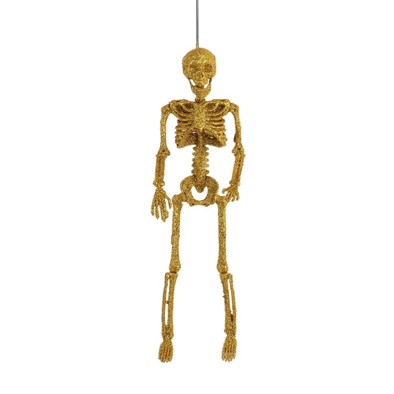 Leeye Gold Skeleton Figurine Decoration, Posable Golden Skull Statue for Desk Shelf Tabletop Halloween Gothic Decor, Gold 15.75x4.72x2.36in