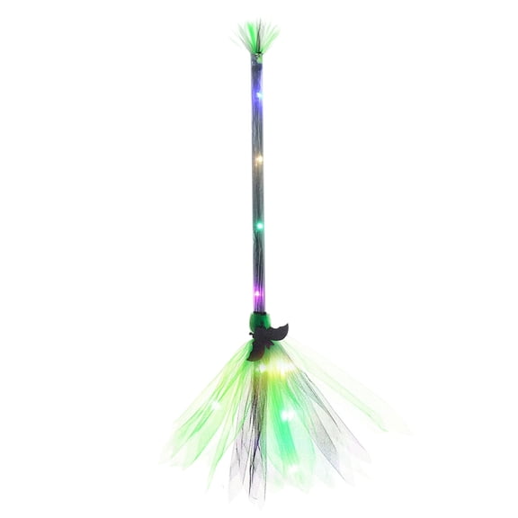 Leeye Green LED Light Up Witch Broomstick, 26 Inch Halloween Magic Broom with Built-in LED Lights, Glowing Witch Broom Prop for Cosplay Party Decor