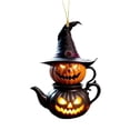thumbnail image 1 of Leeye Halloween Acrylic Pumpkin Teapot Hanging Ornament, Spooky Tea Pot Decoration for Window Wall Kitchen Decor, Orange 3.15x2.28in, 1 of 5