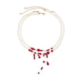 thumbnail image 1 of Leeye Halloween Pearl Choker Necklace, Gothic Dripping Imitation Pearl Necklace with Red Tassel, Vampire Jewelry for Halloween Party, 1 of 5