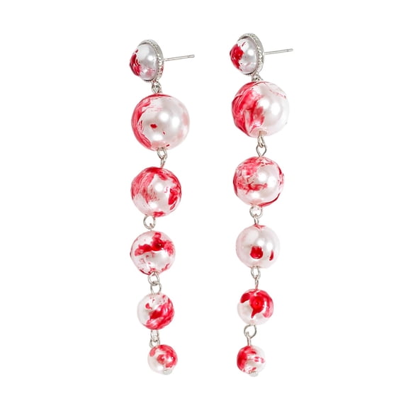 Leeye Halloween Pearl Drop Earrings, Gothic Dripping Imitation Pearl Dangle Earrings with Red Accents, Vampire Jewelry for Halloween Party