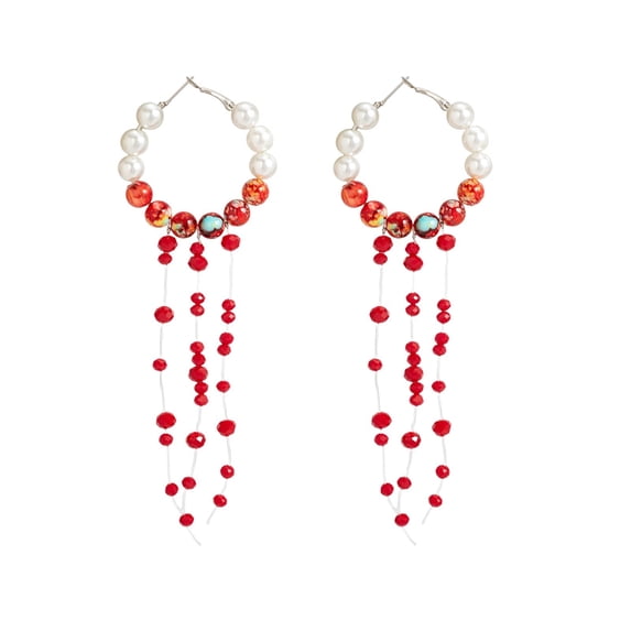 Leeye Halloween Pearl Drop Earrings, Gothic Dripping Imitation Pearl Dangle Earrings with Red Accents, Vampire Jewelry for Halloween Party