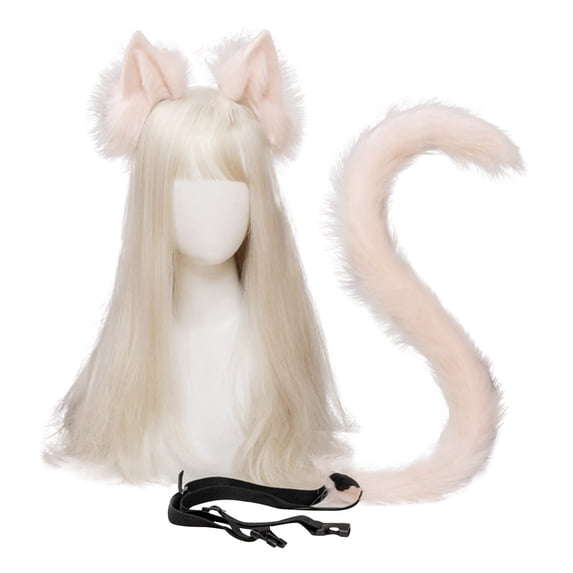 Leeye Halloween Cat Ears and Tail Set, Cosplay Accessory Kit, Animal Headband with Fluffy Tail for Adults, Halloween Party Role Play Outfit
