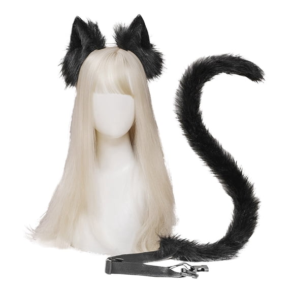 Leeye Halloween Cat Ears and Tail Set, Cosplay Accessory Kit, Animal Headband with Fluffy Tail for Adults, Halloween Party Role Play Outfit