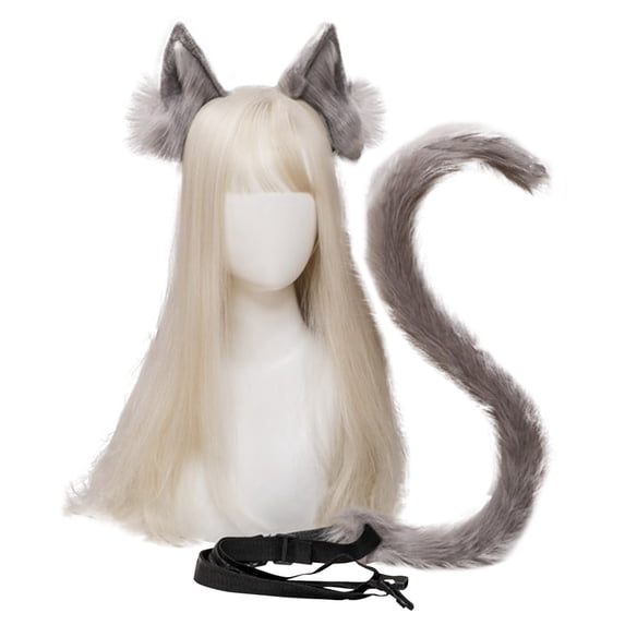 Leeye Halloween Cat Ears and Tail Set, Cosplay Accessory Kit, Animal Headband with Fluffy Tail for Adults, Halloween Party Role Play Outfit