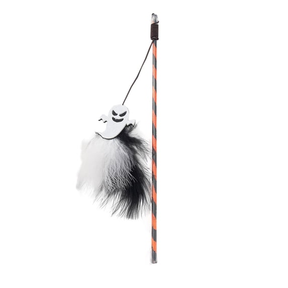 Leeye Halloween Cat Wand Toy with Pumpkin, Interactive Cat Teaser Stick with Feather and Bell for Indoor Kittens Exercise & Play, 11.81x1.97x0.79in, 0.04 lb