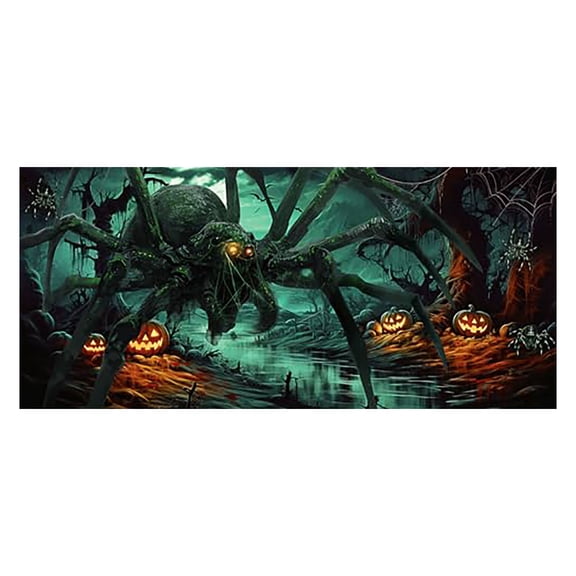 Leeye Halloween Garage Door Banner, 480x210cm Large Outdoor Wall Cover with Eyelets and Rope for Garage Party Backdrop, 189.0x82.7in, 1.64 lb