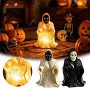 Leeye Halloween Ghost Night Light Figurine, Soft Glow LED Desk Lamp with White Robe for Cozy Ambience