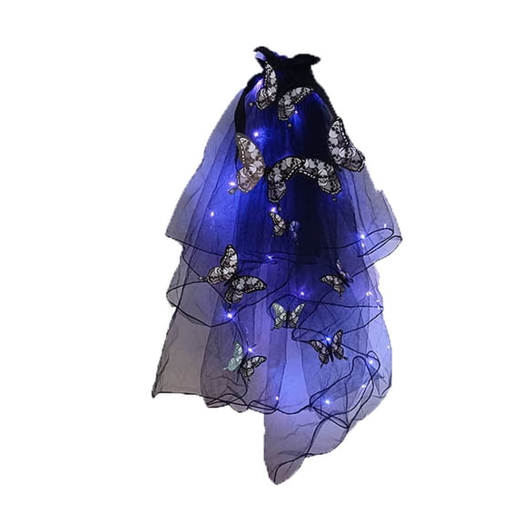 Leeye Halloween Glowing Black Veil Headpiece, LED Light Up Gothic Tulle Veil with Skull Design for Women Costume Party Cosplay, 27.56in, 0.16 lb