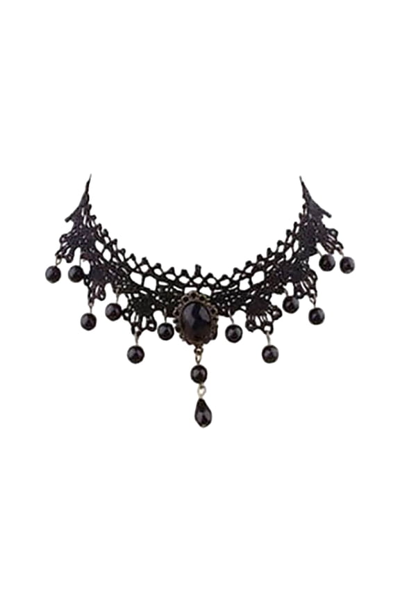 Halloween Gothic Choker and Earring Set, Black Lace Rhinestone Necklace with Matching Earrings for Women Cosplay Vampire , 13.78in, 0.04 lb
