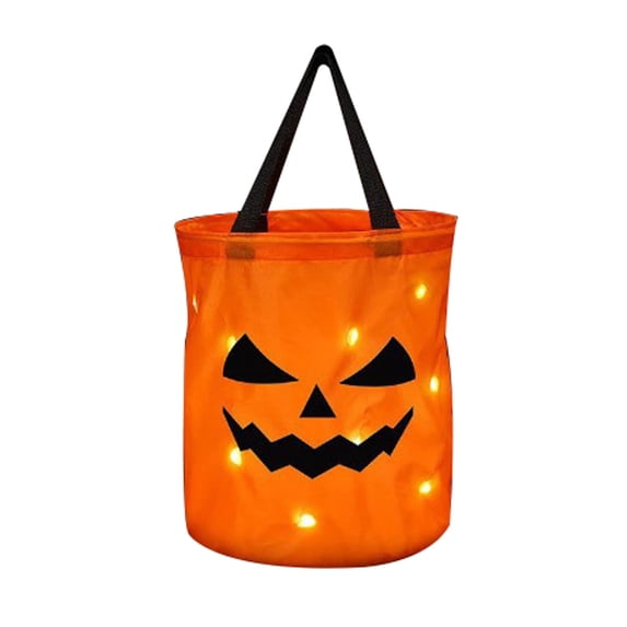 Leeye Halloween LED Light Up Pumpkin Bag, Glowing Trick or Treat Candy Bucket with Handle for Kids Party Favor, Orange