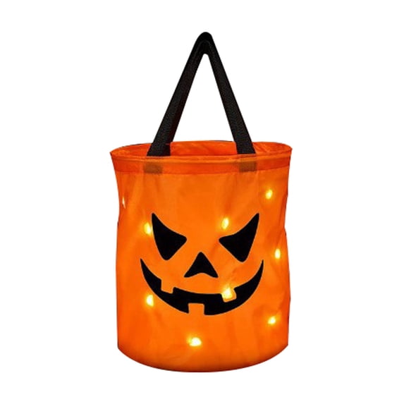 Leeye Halloween LED Light Up Pumpkin Bag, Glowing Trick or Treat Candy Bucket with Handle for Kids Party Favor, Orange