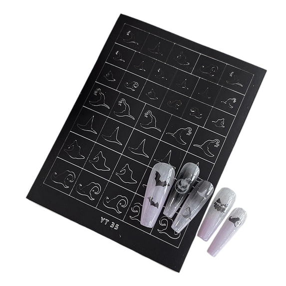 Leeye Halloween Nail Art Stencils Sheet B, Self-Adhesive Pumpkin Skull Bat Ghost Nail Stencils, Reusable Manicure Template Guides for Airbrush DIY Nail Designs