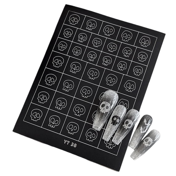 Leeye Halloween Nail Art Stencils Sheet E, Self-Adhesive Pumpkin Skull Bat Ghost Nail Stencils, Reusable Manicure Template Guides for Airbrush DIY Nail Designs