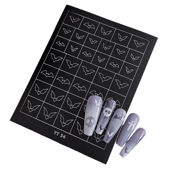 Leeye Halloween Nail Art Stencils Sheet, Self-Adhesive Pumpkin Skull Bat Ghost Nail Stencils, Reusable Manicure Template Guides for Airbrush DIY Nail Designs