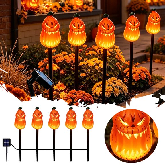 Leeye Halloween Pumpkin Path Light for Garden Outdoor Yard with Solar Powered Warm LED Walkways