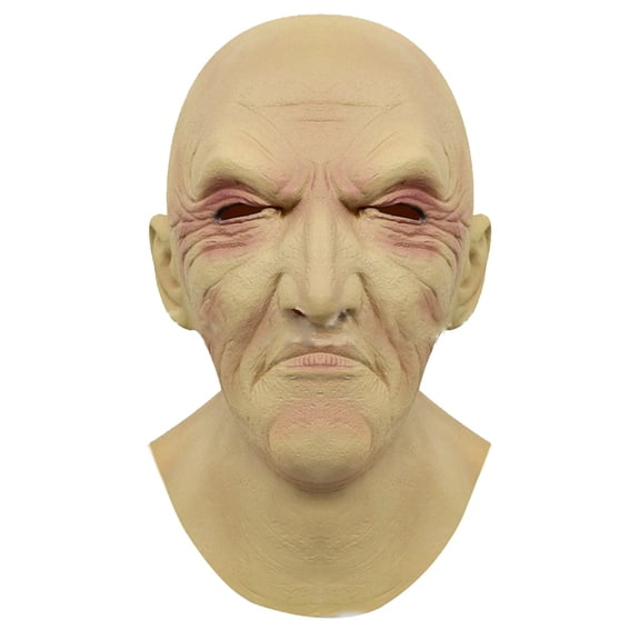 Leeye Halloween Realistic Man Latex Mask with Wig, Scary Alien Grandpa Full Head Headgear, Elderly Face Mask for Adults, Halloween Party Cosplay Haunted House Prop