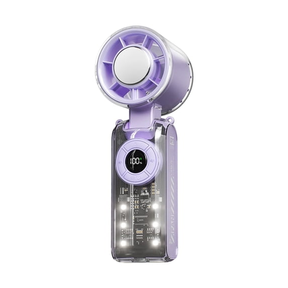Leeye Handheld Turbo Fan with Ice Cooling Plate LED Display Rechargeable 100 Speeds Portable Personal Cooler with Flashlight for Travel Camping, Purple, One Size
