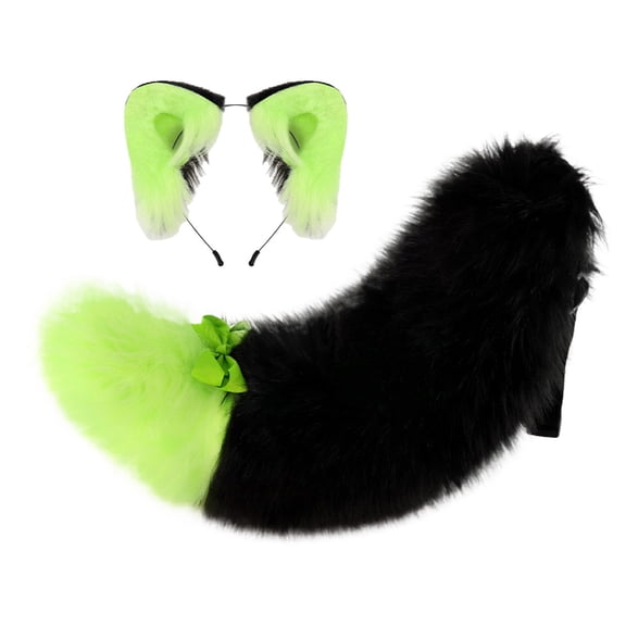 Leeye Japanese Green Cat Ear Headband with Tail Set, Animal Ears Cosplay Accessory for Halloween Party Anime Cosplay, Green, One Size, 0.60 lb