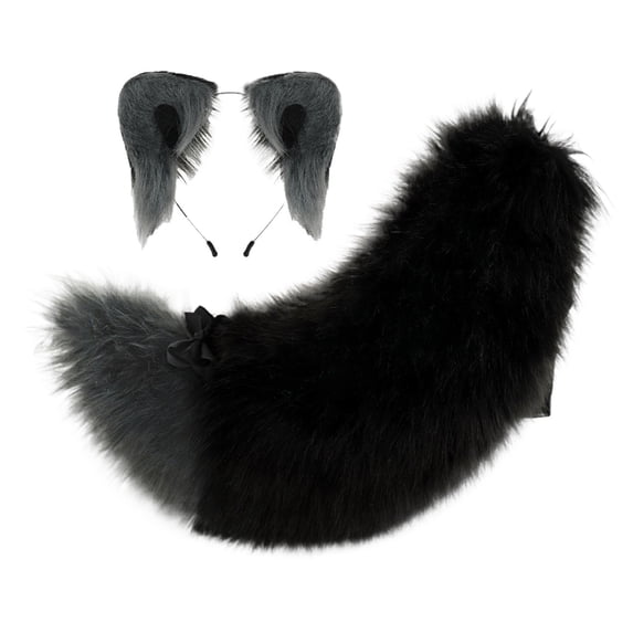 Leeye Japanese Grey Cat Ear Headband with Tail Set, Animal Ears Cosplay Accessory for Halloween Party Anime Cosplay, Grey, One Size, 0.56 lb