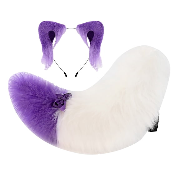 Leeye Japanese Purple Cat Ear Headband with Tail Set, Animal Ears Cosplay Accessory for Halloween Party Anime Cosplay, Purple, One Size, 0.59 lb
