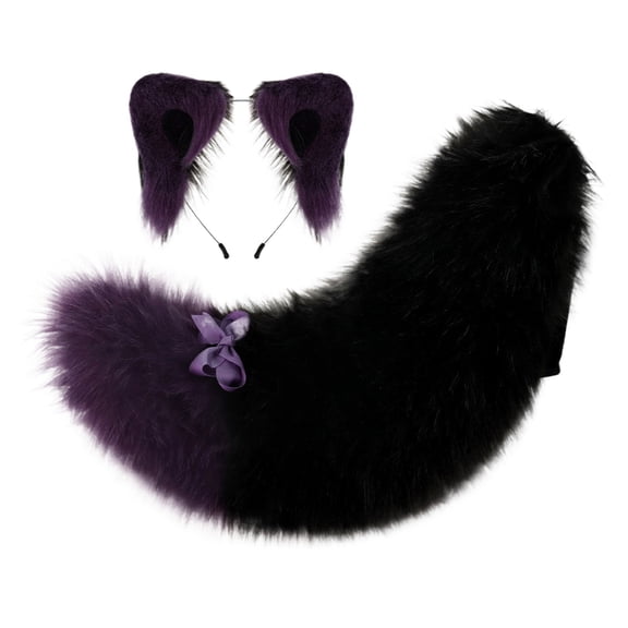 Leeye Japanese Purple Cat Ear Headband with Tail Set, Animal Ears Cosplay Accessory for Halloween Party Anime Cosplay, Purple, One Size, 0.60 lb