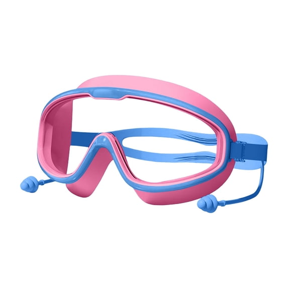 Leeye Kids Swim Goggles, Electroplated Anti-Fog Waterproof Diving Goggles for Children, Large Frame Swim Mask with Earplugs & Nose Clip, E